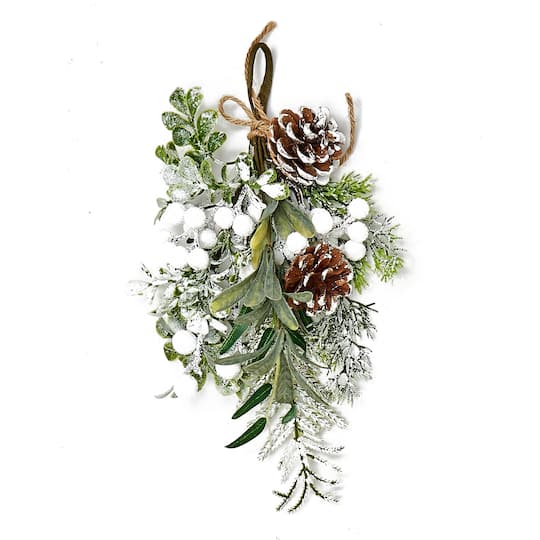12" Pinecone, Berry & Green Leaves Mini Teardrop Christmas Decorations, 3ct.